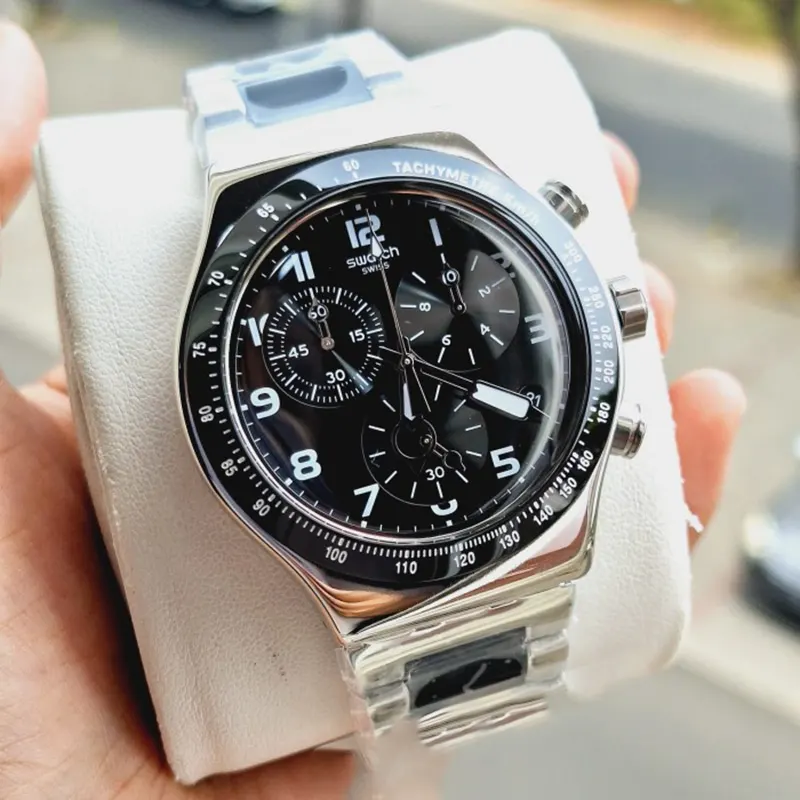 Swatch Speed Up Stainless Steel Black Dial Men's Watch- YVS441G